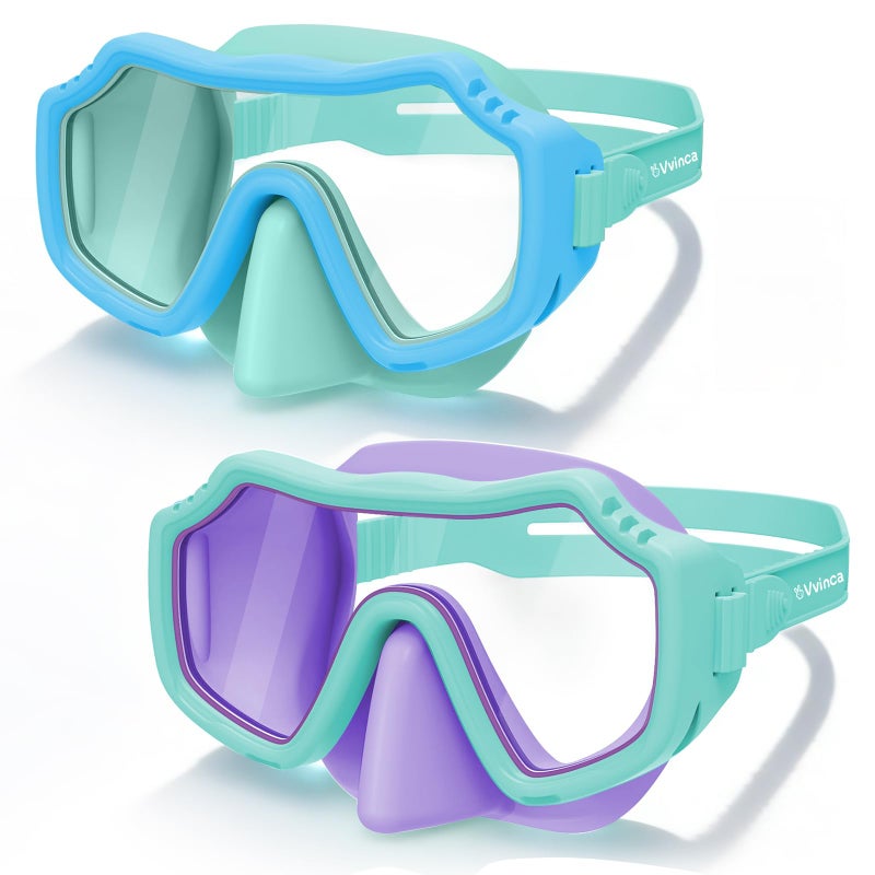 Vvinca 2 Pack Kids Swim Goggles with Nose Cover for Boys Girls 3-15, Anti Fog Diving Mask with Shatterproof Safety Lens for Toddler, Waterproof Swimming Goggles Value Set for Beach & Pool Beach - Image 1