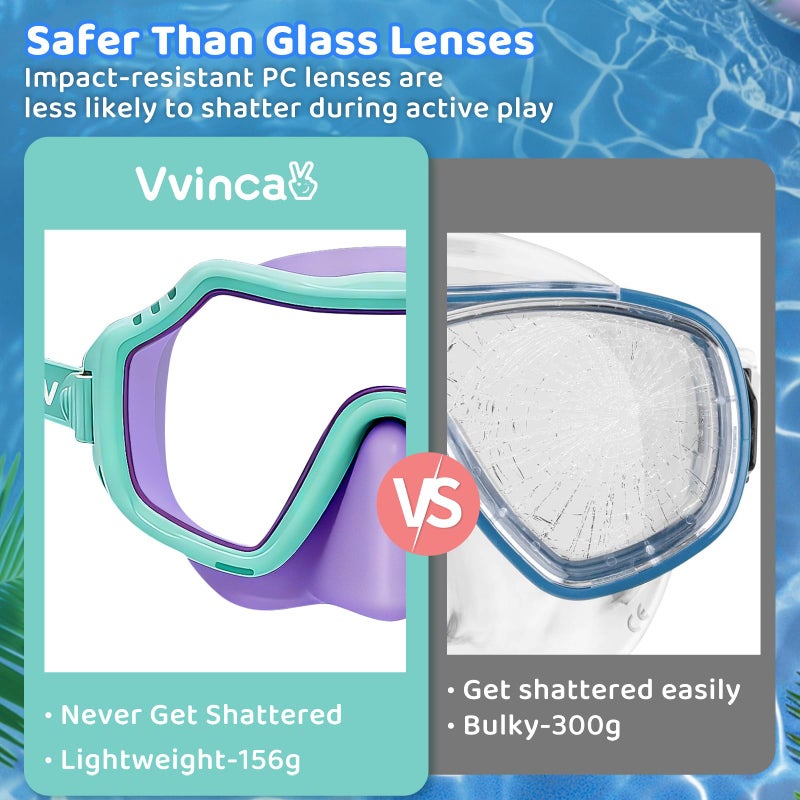 Vvinca 2 Pack Kids Swim Goggles with Nose Cover for Boys Girls 3-15, Anti Fog Diving Mask with Shatterproof Safety Lens for Toddler, Waterproof Swimming Goggles Value Set for Beach & Pool Beach - Image 5