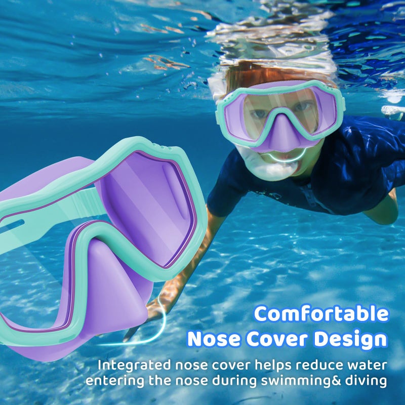 Vvinca 2 Pack Kids Swim Goggles with Nose Cover for Boys Girls 3-15, Anti Fog Diving Mask with Shatterproof Safety Lens for Toddler, Waterproof Swimming Goggles Value Set for Beach & Pool Beach - Image 4