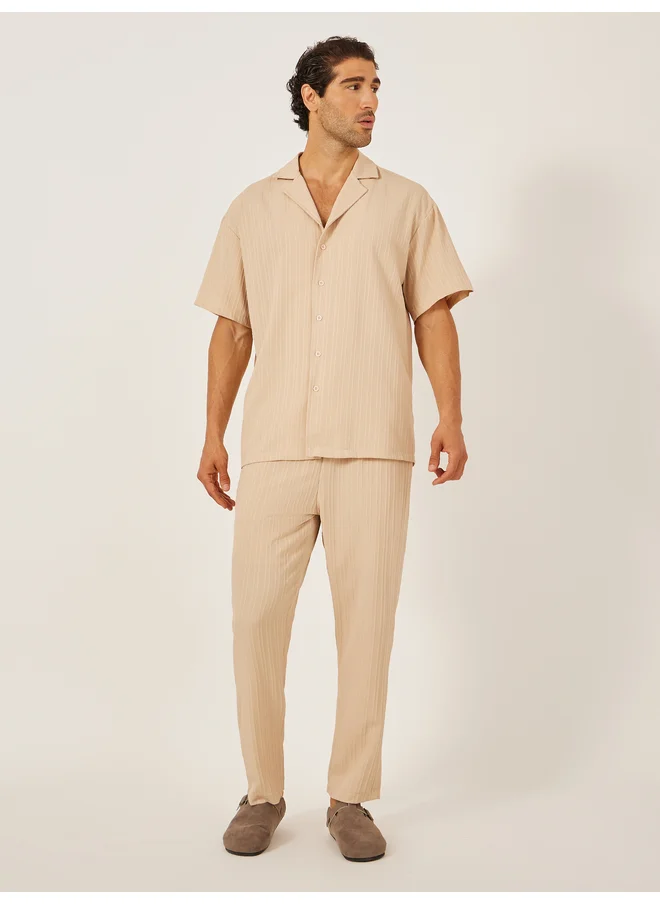 Take Two Take Two Textured Camp Collar Shirt and Pants Co-Ords
