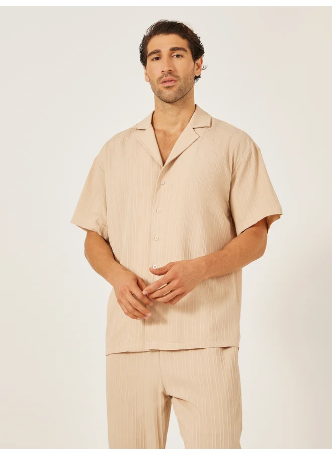 Take Two Take Two Textured Camp Collar Shirt and Pants Co-Ords
