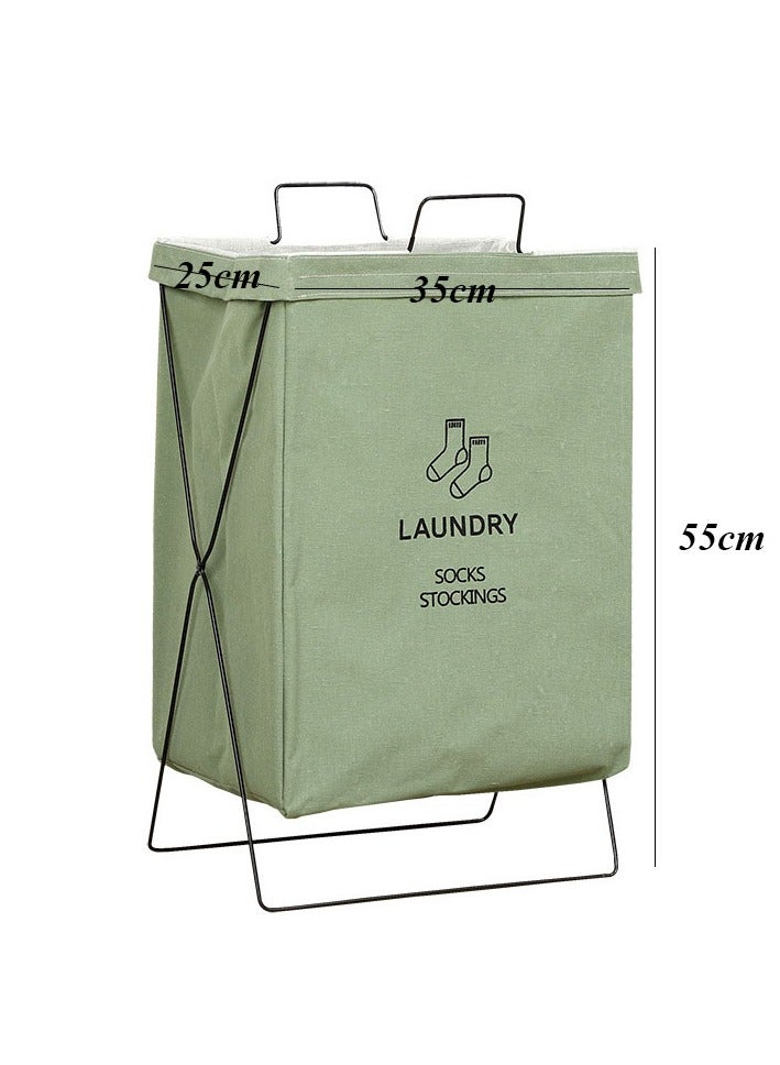 Hanayo 2 Pack Laundry Baskets with X-Metal Frame Foldable Bag Organizer Basket with Carry Handles Storage Basket for Clothes Toys Dirty Clothes(Green） - Image 3