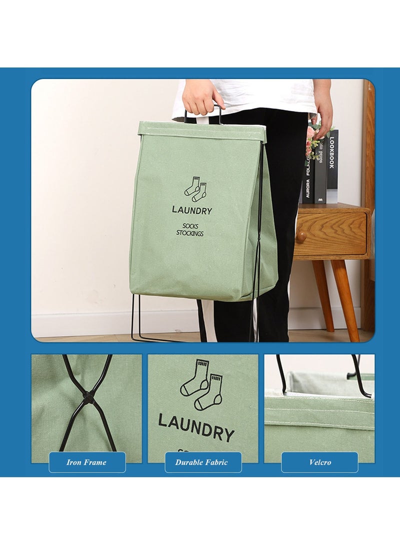 Hanayo 2 Pack Laundry Baskets with X-Metal Frame Foldable Bag Organizer Basket with Carry Handles Storage Basket for Clothes Toys Dirty Clothes(Green） - Image 5