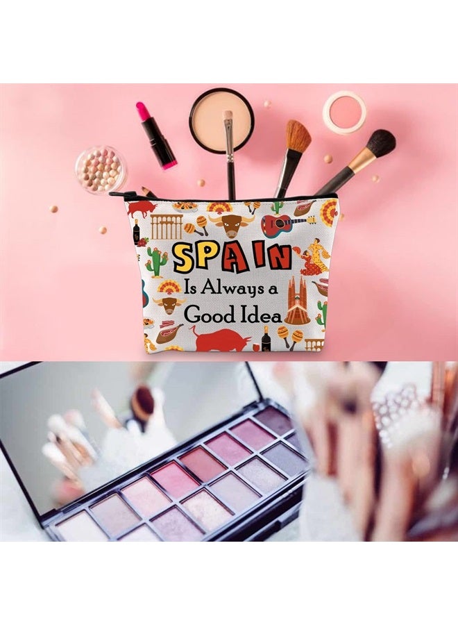 WCGXKO Spain Lover Gift Trip To Spain Gift Spain Is Always A Good Idea Zipper Pouch Cosmetic Bag (SPAIN) - Image 3