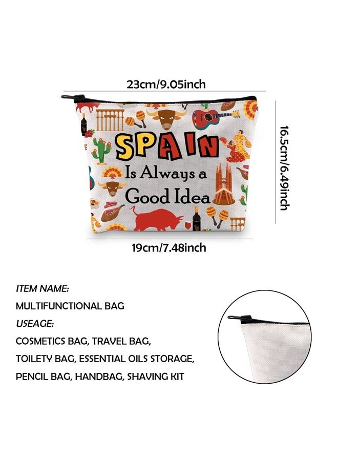 WCGXKO Spain Lover Gift Trip To Spain Gift Spain Is Always A Good Idea Zipper Pouch Cosmetic Bag (SPAIN) - Image 2