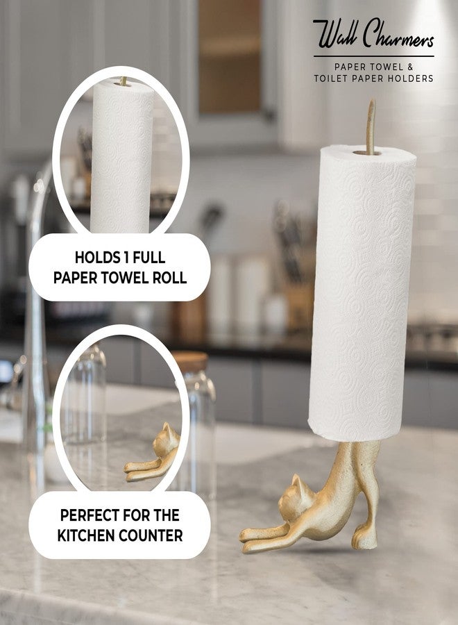WallCharmers Gold Paper Towel Holder, Metal Toilet or Kitchen Paper Holder for Floor or Countertop, Gold Cat - Image 4
