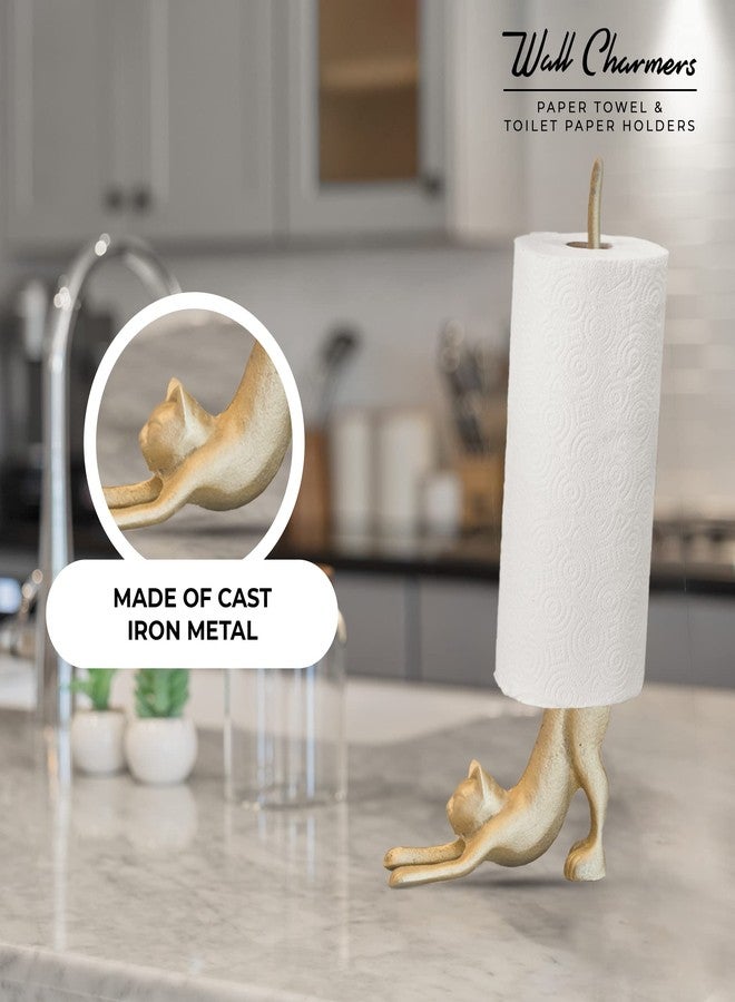 WallCharmers Gold Paper Towel Holder, Metal Toilet or Kitchen Paper Holder for Floor or Countertop, Gold Cat - Image 2