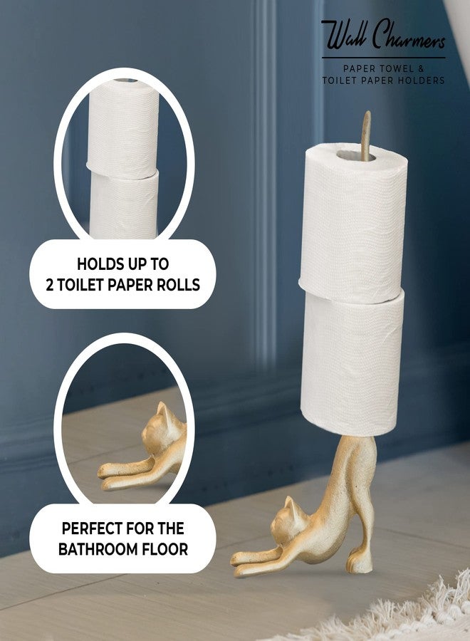 WallCharmers Gold Paper Towel Holder, Metal Toilet or Kitchen Paper Holder for Floor or Countertop, Gold Cat - Image 5