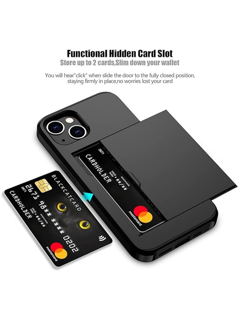 WRISTWISE Case Cover for iPhone 15 with Card Holder Heavy Duty Protective Dual Layer Shockproof Hidden Card Slot Slim Wallet Phone Cover for Women&Men 6.1 inch(Black) - Image 2