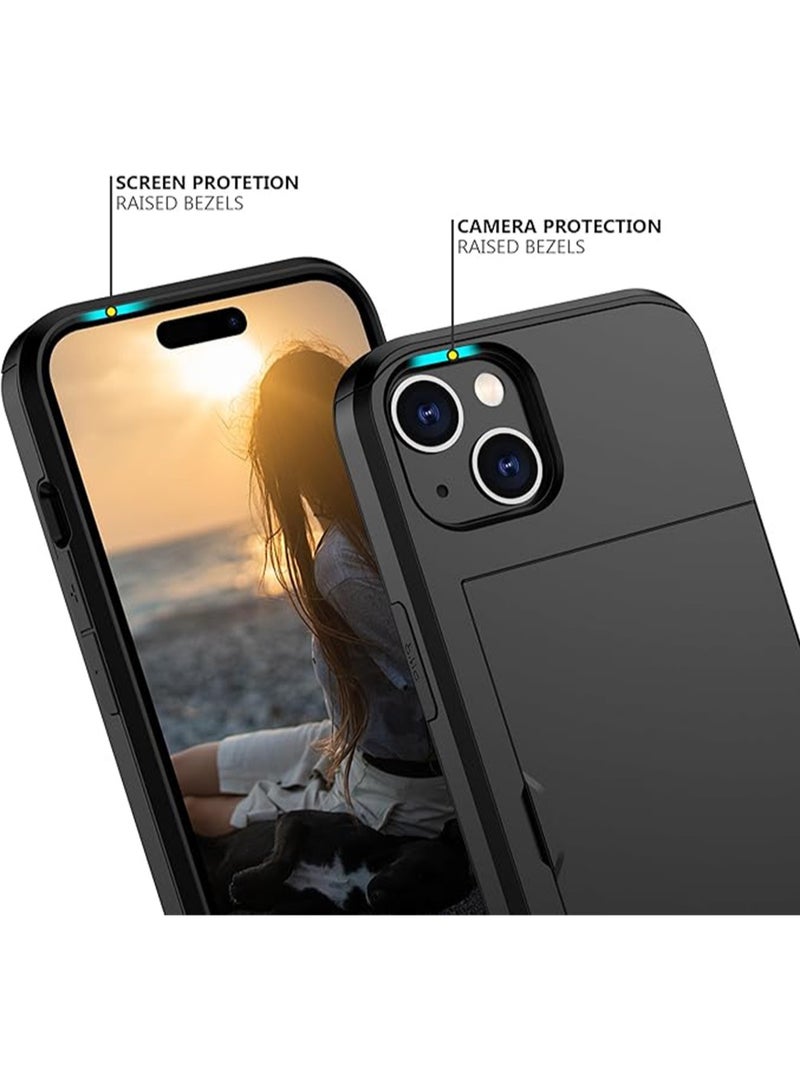 WRISTWISE Case Cover for iPhone 15 with Card Holder Heavy Duty Protective Dual Layer Shockproof Hidden Card Slot Slim Wallet Phone Cover for Women&Men 6.1 inch(Black) - Image 3