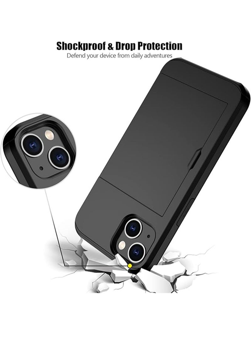 WRISTWISE Case Cover for iPhone 15 with Card Holder Heavy Duty Protective Dual Layer Shockproof Hidden Card Slot Slim Wallet Phone Cover for Women&Men 6.1 inch(Black) - Image 5