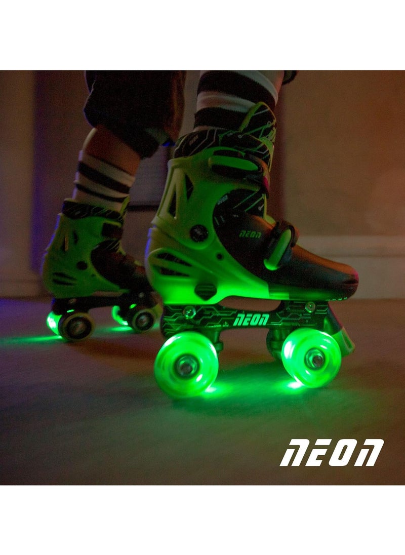 Quad and Inline Skates Neon Combo 2-in-1 Skates for Kids with LED Wheels | Adjustable Sizing 3-6 Years