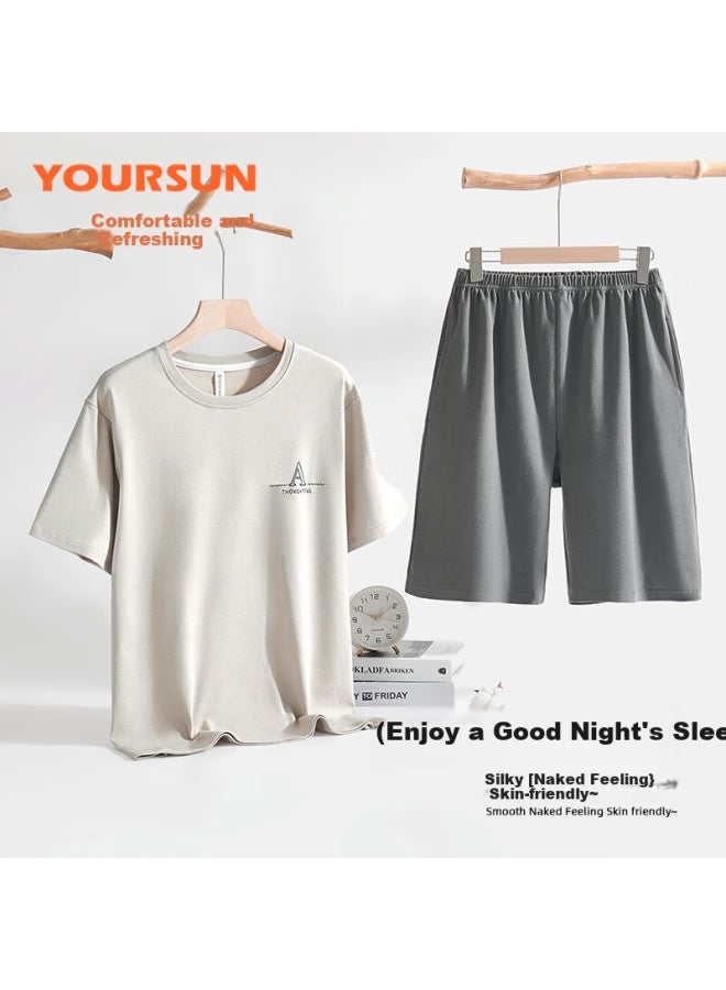 Your Sun Yiershuang Men's Pajamas, Summer Thin Cotton, Pullover Short-sleeve Shorts, Loose Casual Printed Loungewear Set, Suitable For Outdoor Wear - Image 1