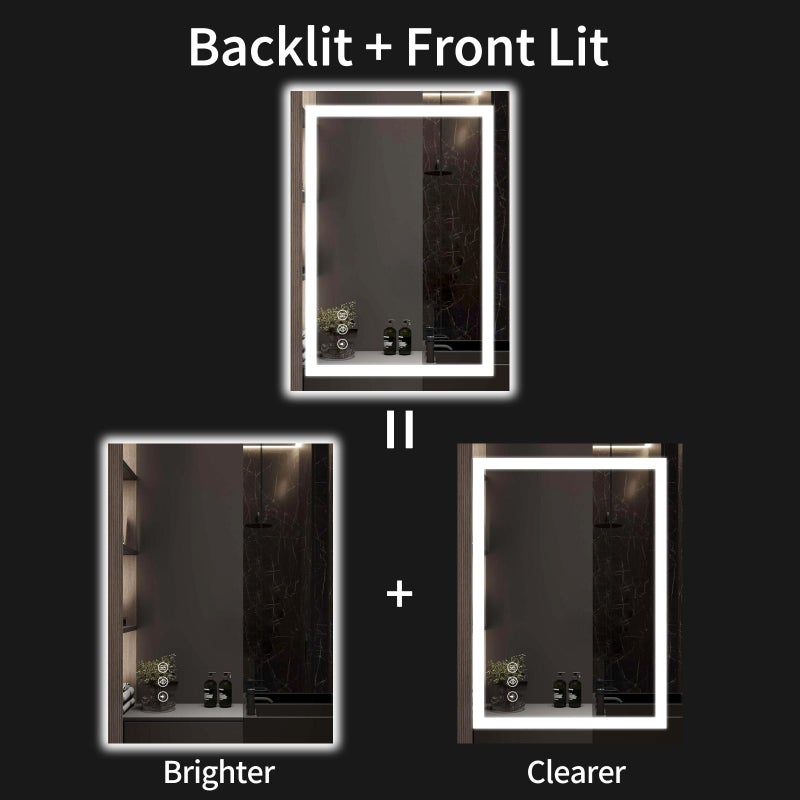 WISSMIELS 24"x32" LED Bathroom Mirror with Lights, Dimmable, Anti-Fog, Lighted Bathroom Vanity Mirror for Wall, Backlit + Front Lit, Memory Function, Shatter-Proof, Tempered Glass - Image 2