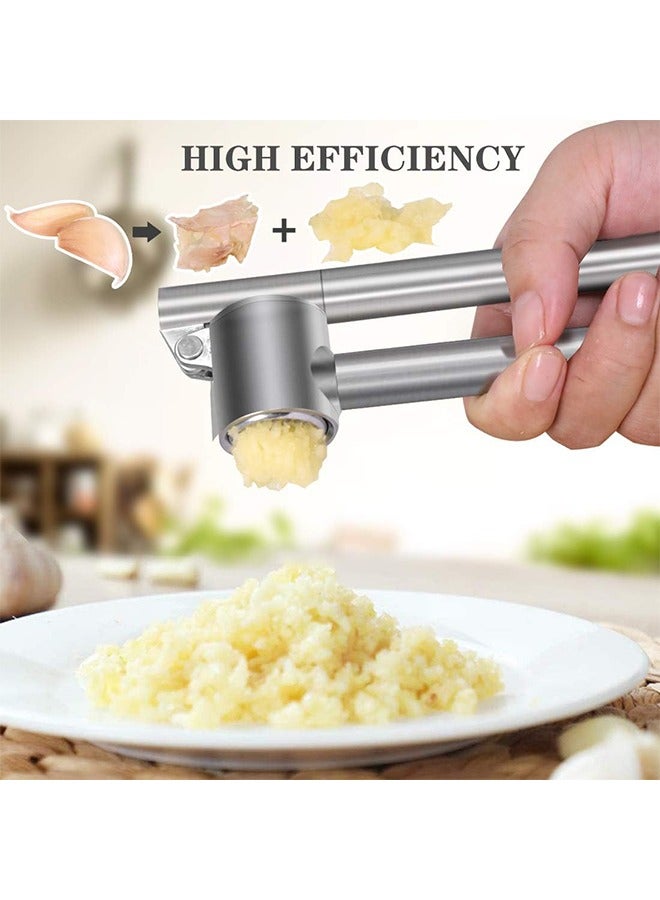 Stainless Steel  Zinc Alloy Multi-Function Garlic Press Set - Extended Garlic Crusher, Peeler  Masher for Home Kitchen Use - Image 4