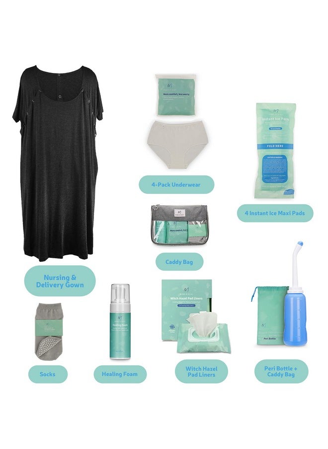 Mama & Wish Postpartum Care Kit for Mom (14-Piece) - Includes Labor and Delivery Gown, Peri Bottle, Witch Hazel Foam, Pad Liners & More! with Hospital Essentials for Women After Birth  - Image 2