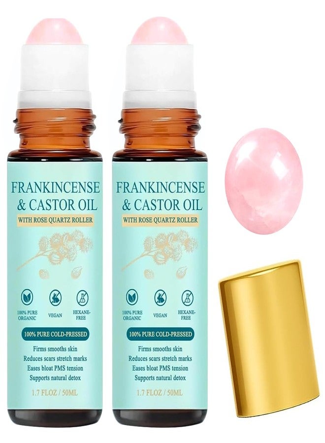 Kaminii 2PCS Organic Castor Oil with Rose Quartz Roller, Castor Oil Roll-100% Castor Oil Organic Cold Pressed, Hexane-Free, for Face and Body, Hair, Eyebrows, Moisturize Skin - Image 1