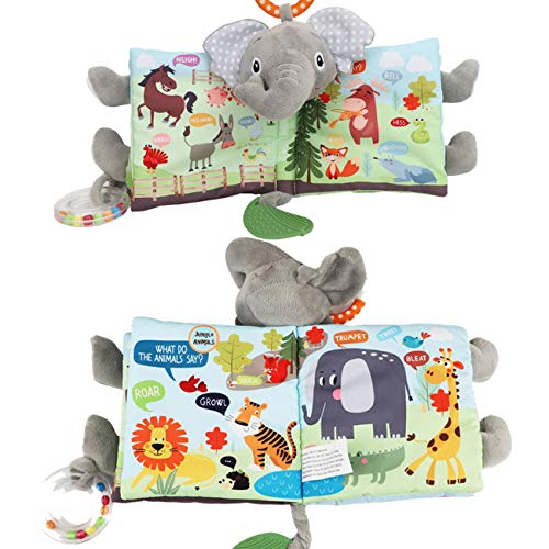 Bebe Mondo Elephant Touch and Feel Baby Books Toys 0-6 Months, Loveys Crinkle Books for Babies,Infant Toys 6-12-18 Months 1-2 Year Old, Baby Shower Easter Gifts Soft Cloth Book Teething Rattle for Boys Girls - Image 5