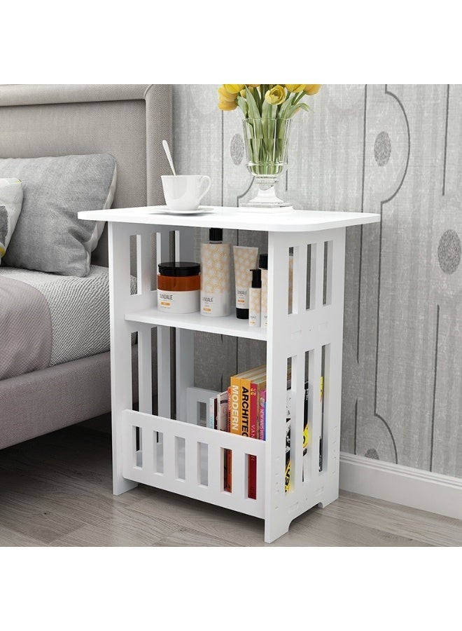 LINGWEI Modern Side Table with Storage Basket 44 x 30 x 48 cm Multifunctional End Table for Small Spaces White - Image 2
