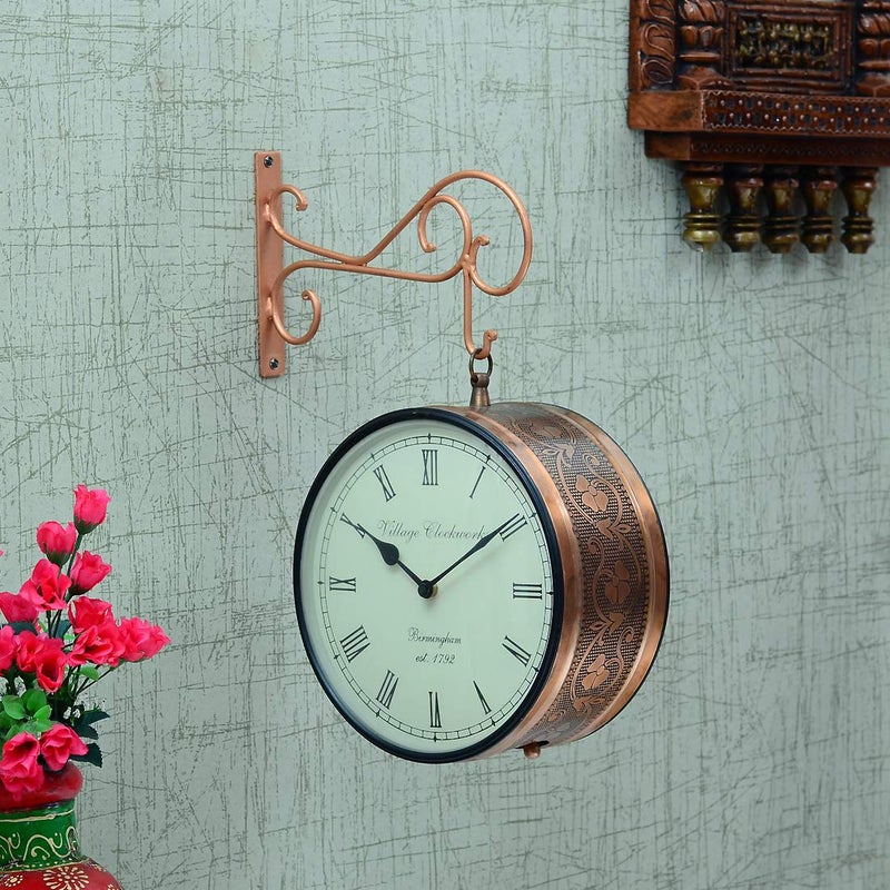 Medieval Arts Metal Decorative Showpiece 10 Railway Wall Clock for Living Room Hall Decor - Image 1