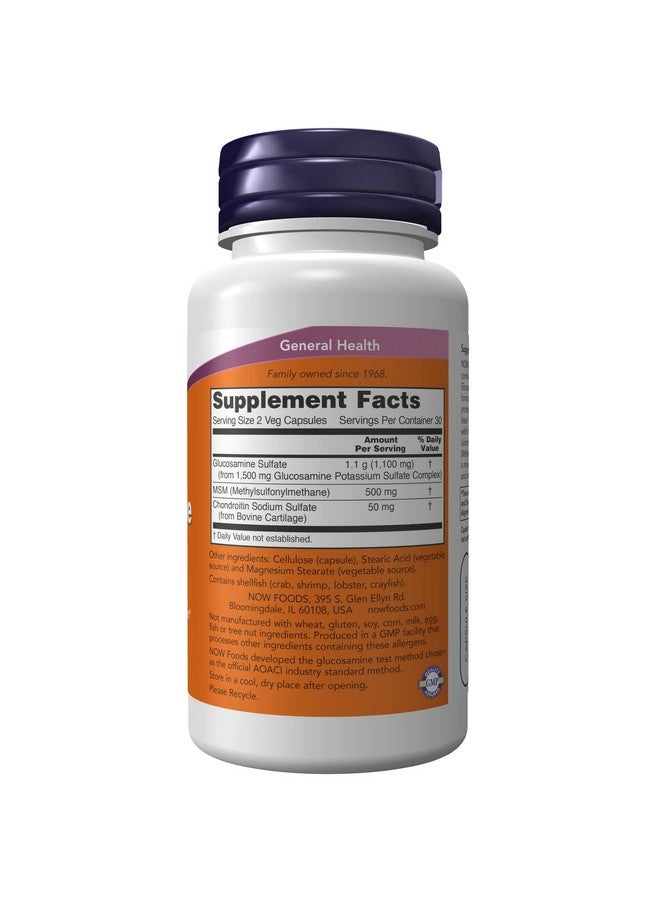 now Supplements Glucosamine & Msm Plus Chondroitin Sulfate Joint Health* 60 Veg Capsules  - Image 3