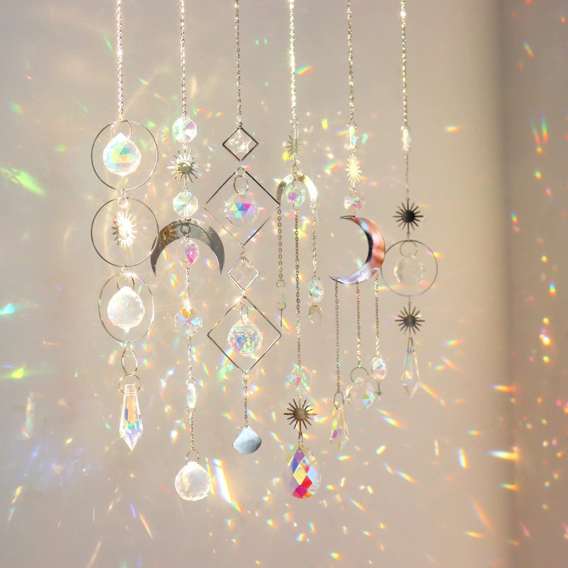 ilclviz 6Pieces Crystal Suncatchers for Window Hanging Sun Catcher with Chain Rainbow Maker Crystal Prisms Decor for Home Garden Party Wedding Ornament Gift Mother Daughter 