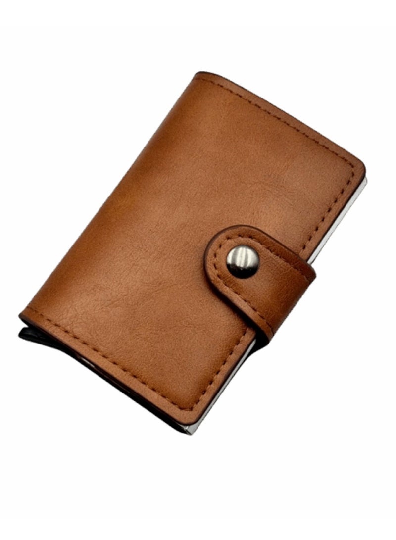 Leather Card Holder with Metal Button - Practical Design - Havana-288  - Image 1