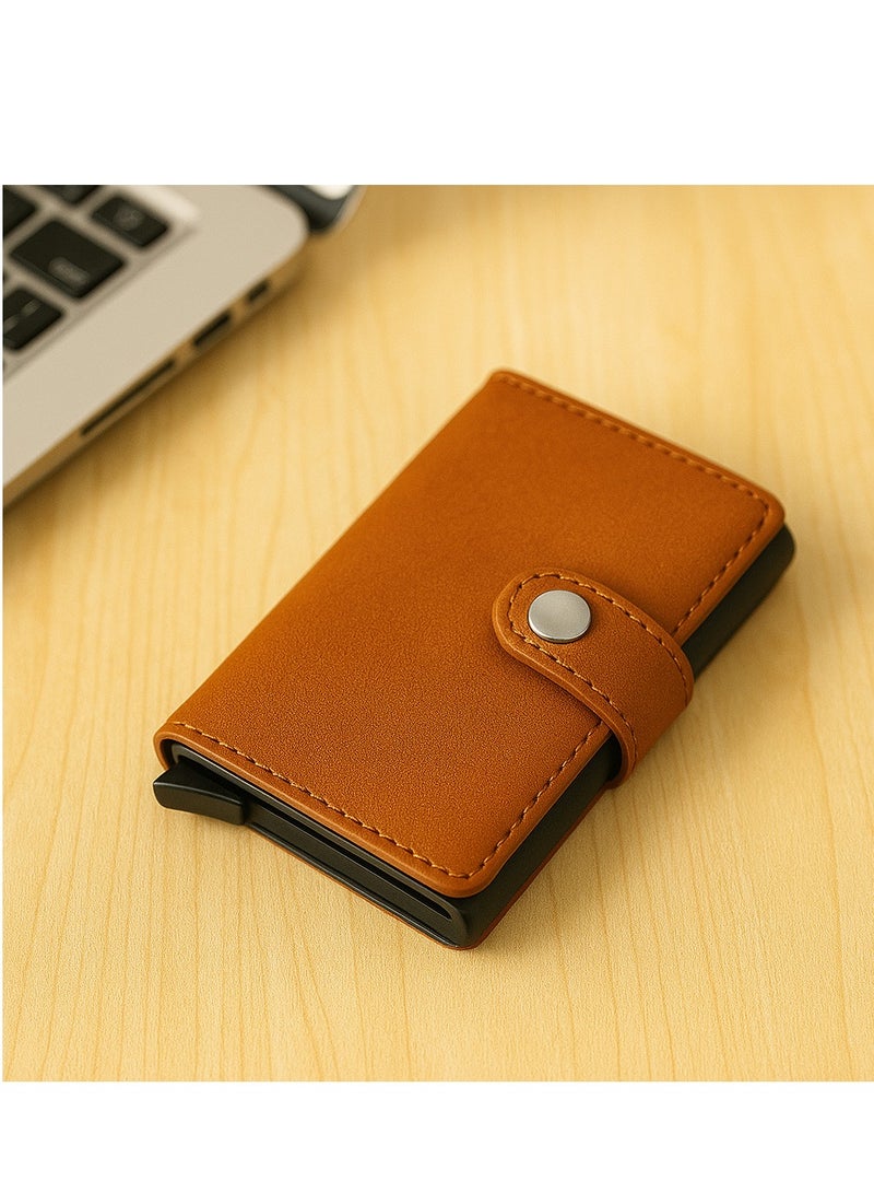 Leather Card Holder with Metal Button - Practical Design - Havana-288  - Image 2
