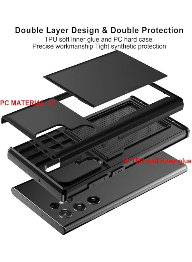 General Compatible with Galaxy S22 Ultra Case Wallet with Card Holder Slot Shockproof Hard PC TPU Phone Case Slide Flip Protective Cover for Galaxy S22 Ultra  - Image 2