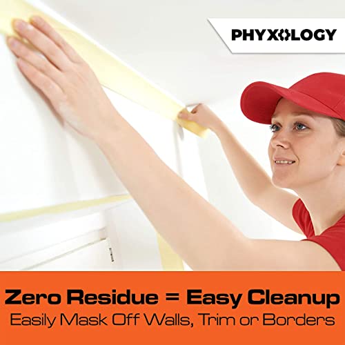 PHYXOLOGY SUPPLY No-Residue 2 Inch, 60 Yard Masking Tape 2 Pk. Easy-Tear, Pro-Grade Removable Painters Tape Great for Home, Office, Commercial Contractor. Clean, Drip-Free Painting with Wide Crepe Paper Rolls - Image 4