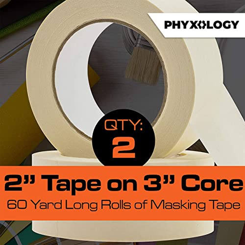 PHYXOLOGY SUPPLY No-Residue 2 Inch, 60 Yard Masking Tape 2 Pk. Easy-Tear, Pro-Grade Removable Painters Tape Great for Home, Office, Commercial Contractor. Clean, Drip-Free Painting with Wide Crepe Paper Rolls - Image 3