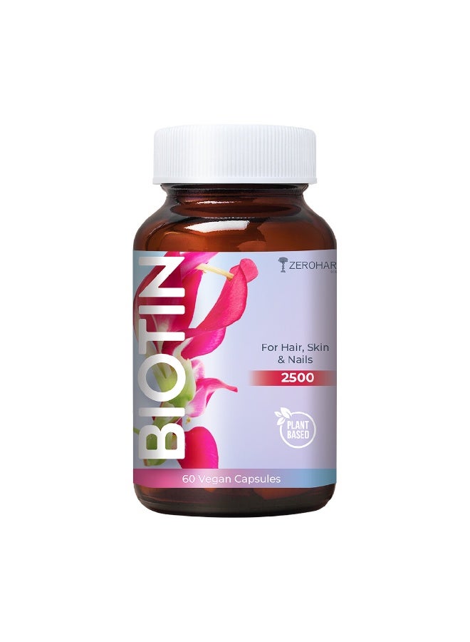 ZEROHARM BIOTIN 2500mcg for Hair Growth | Biotin Supplement for Hair, Skin, and Nails | Hair Vitamins for Men & Women | 60 Capsules - Image 1