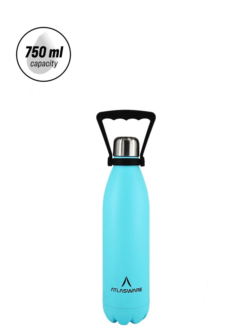 Atlasware - Water Bottle with a Capacity of 750 ml, Stainless Steel Water Bottle that keeps Cold for 52 Hours and Keeps Heat for 24 Hours, Sky Blue - Image 1