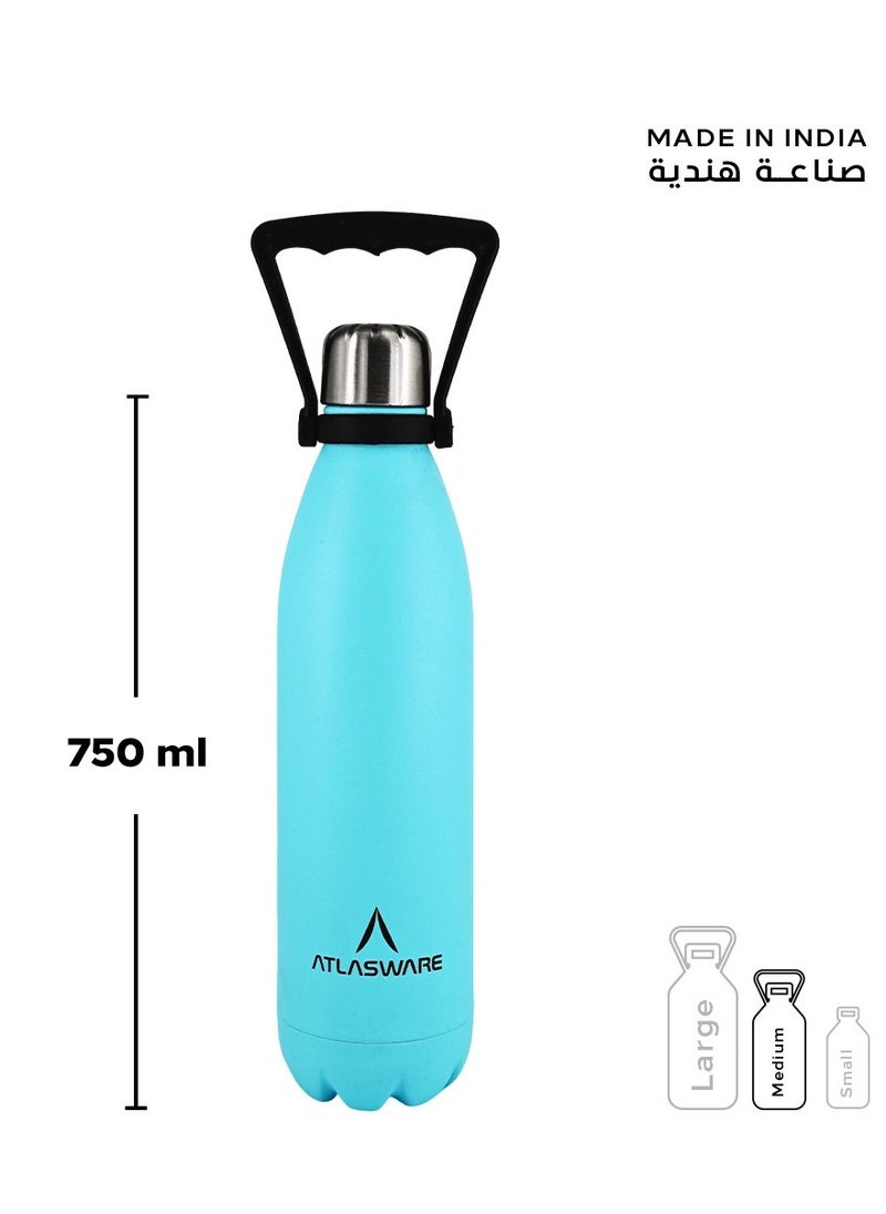 Atlasware - Water Bottle with a Capacity of 750 ml, Stainless Steel Water Bottle that keeps Cold for 52 Hours and Keeps Heat for 24 Hours, Sky Blue - Image 1