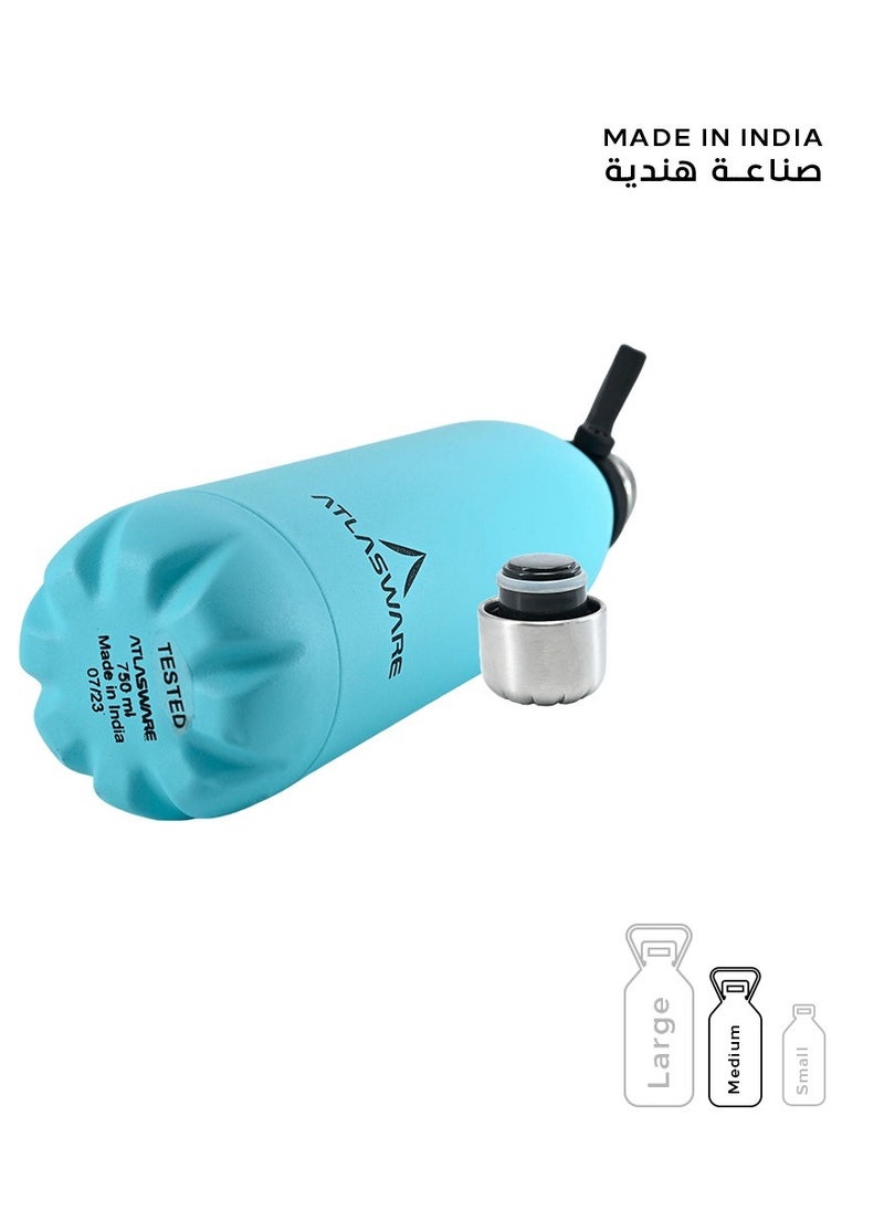 Atlasware - Water Bottle with a Capacity of 750 ml, Stainless Steel Water Bottle that keeps Cold for 52 Hours and Keeps Heat for 24 Hours, Sky Blue - Image 1