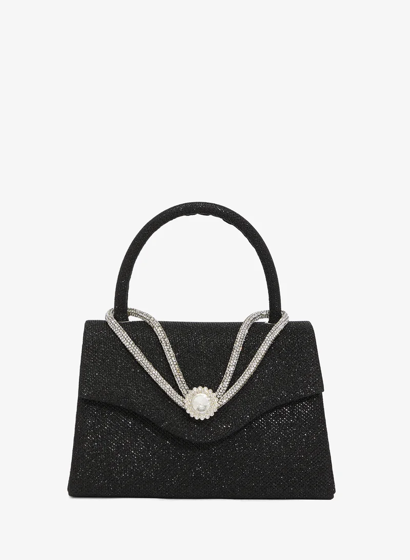 Shimmer Diamonte Rhinestone Embellished Satchel Bag With Top Handle