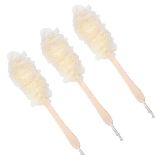 Arswin Back Scrubber for Shower,Loofah Long Handle Bath Body Brush,Soft Nylon Mesh Sponge for Shower,Loofah On a Stick for Men Women,Exfoliating Scrub Cleaning Luffa for Elderly(3-Pack,White) - Image 1