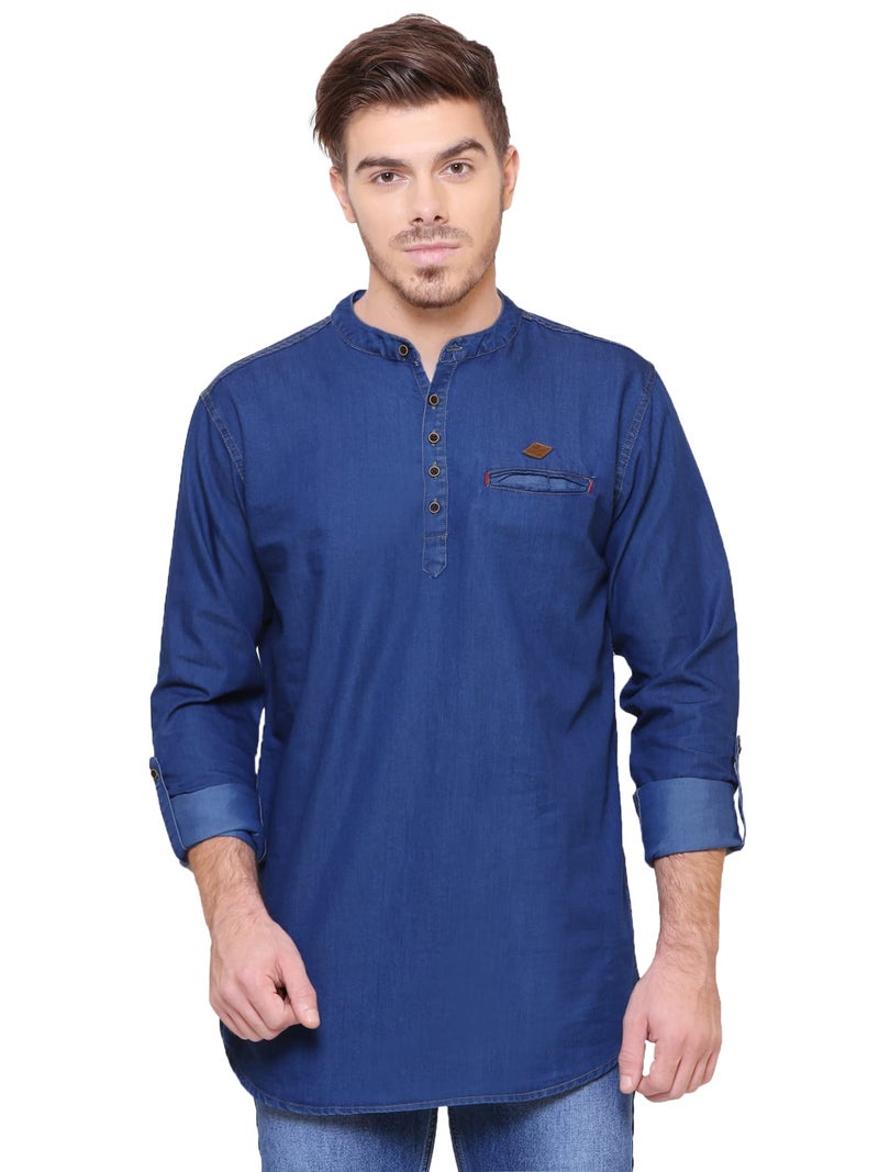 Kuons Avenue Men's Tailored Fit Denim Short Kurta (KACLFS1232E-XXL_Navy Blue_XX-Large) - Image 1