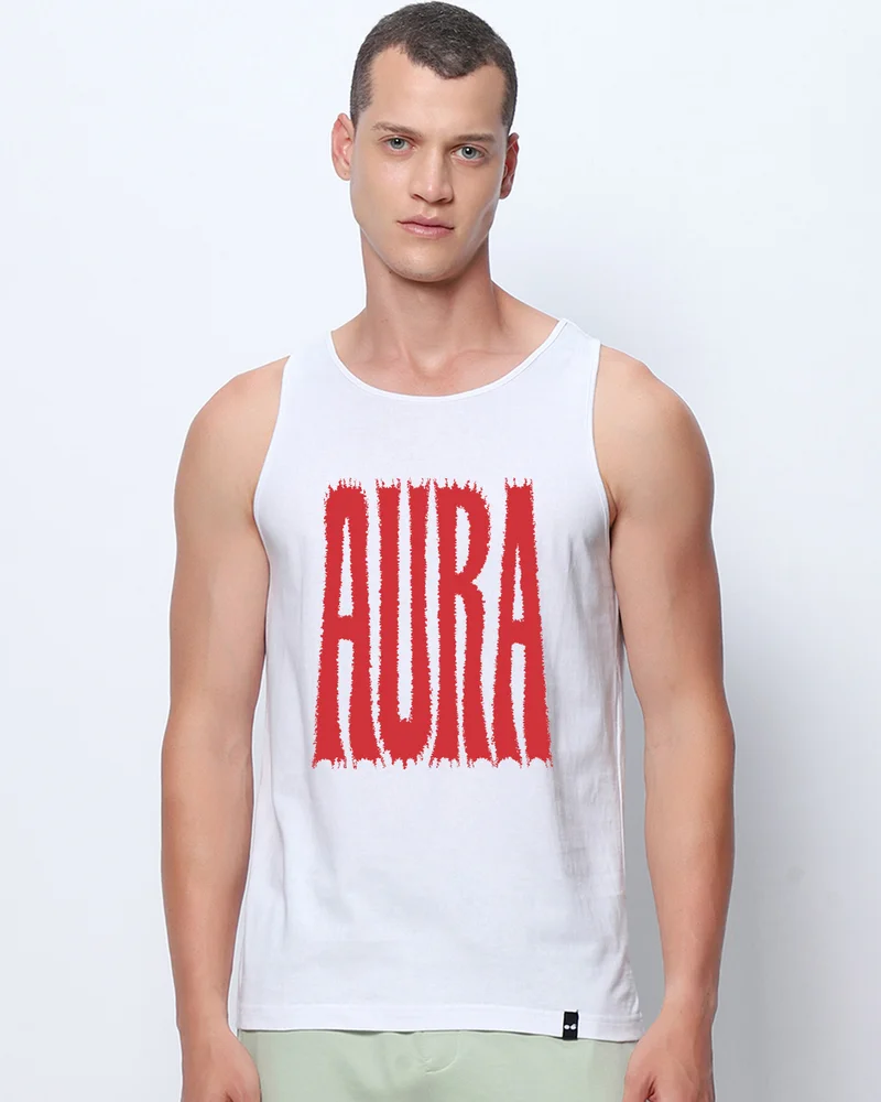 bewakoof Men's White Aura Typography Vest