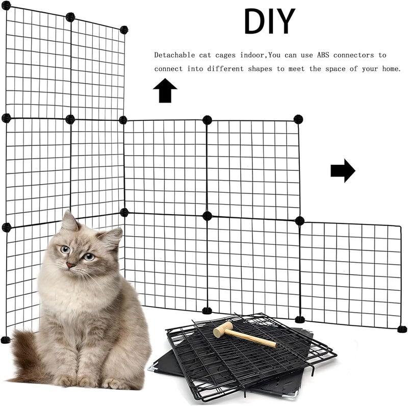 MUYG قفص قطائل يمكن تصنيعه في المنزل (DIY Cat Cage)، حاوية لعب للحيوانات الأليفة داخل المنزل (Pet Playpen Indoor)، أقفاص معدنية قابلة للفك للحيوانات الصغيرة (Detachable Metal Wire Small Animal Cages)، صندوق مكون من طابقين يوفر مساحة كبيرة للتمرين (2-Tier Crate Large Exercise Place)، أقفاص للقطط مزودة ببابين (Kitten Enclosures with 2 Doors)، أبعاد: 29.5 × 15.3 × 28.7 بوصة، لون أسود. - Image 4