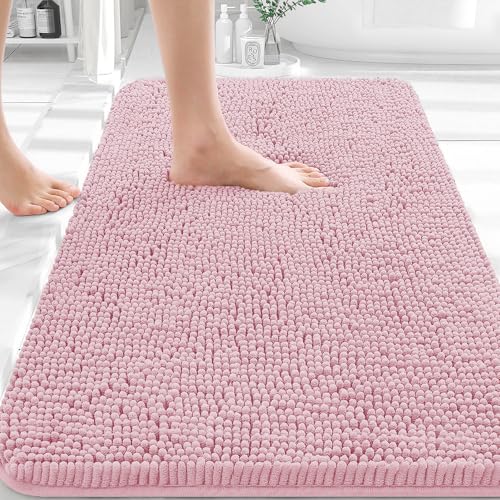 OLANLY Bathroom Rugs 30x20, Extra Soft Absorbent Chenille Bath Rugs, Rubber Backing Quick Dry, Machine Washable Bath Mats for Bathroom Floor, Tub and Shower, Home Decor Accessories, Dusty Rose - Image 1