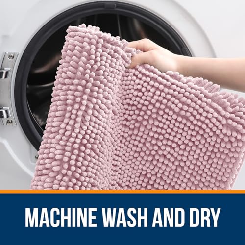 OLANLY Bathroom Rugs 30x20, Extra Soft Absorbent Chenille Bath Rugs, Rubber Backing Quick Dry, Machine Washable Bath Mats for Bathroom Floor, Tub and Shower, Home Decor Accessories, Dusty Rose - Image 5