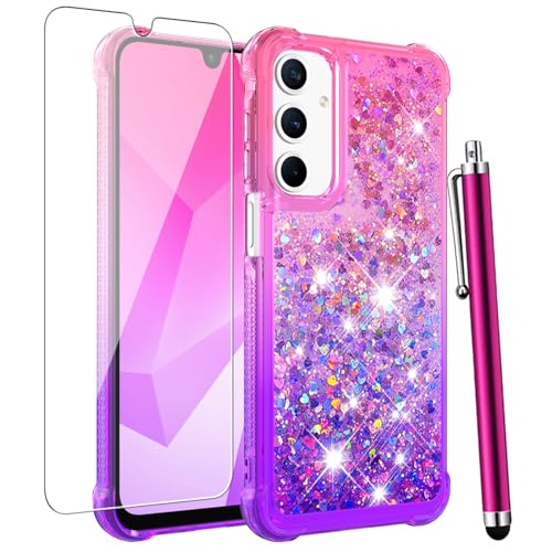 CAIYUNL for Samsung Galaxy A15 5G Case with Screen Protector, Women Girls Glitter Bling Liquid Floating Cute Phone Case Soft TPU Silicone Shockproof Protective Cover for Samsung A15 5G -Pink Purple - Image 1
