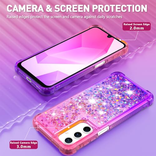 CAIYUNL for Samsung Galaxy A15 5G Case with Screen Protector, Women Girls Glitter Bling Liquid Floating Cute Phone Case Soft TPU Silicone Shockproof Protective Cover for Samsung A15 5G -Pink Purple - Image 3