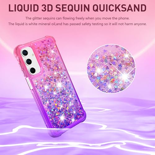 CAIYUNL for Samsung Galaxy A15 5G Case with Screen Protector, Women Girls Glitter Bling Liquid Floating Cute Phone Case Soft TPU Silicone Shockproof Protective Cover for Samsung A15 5G -Pink Purple - Image 2