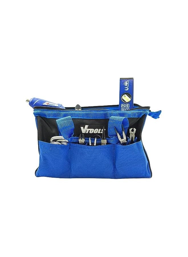 VTOOLS VTOOLS 13 Inch Tool Bag Organizer with Wide Mouth, Zipper Head With Cover, Hanger Tag, Oxford Fabric, Tool Bags for Construction, Carpentry, Gardening, Electrician, DIY Home, Blue, VT2205  - Image 5