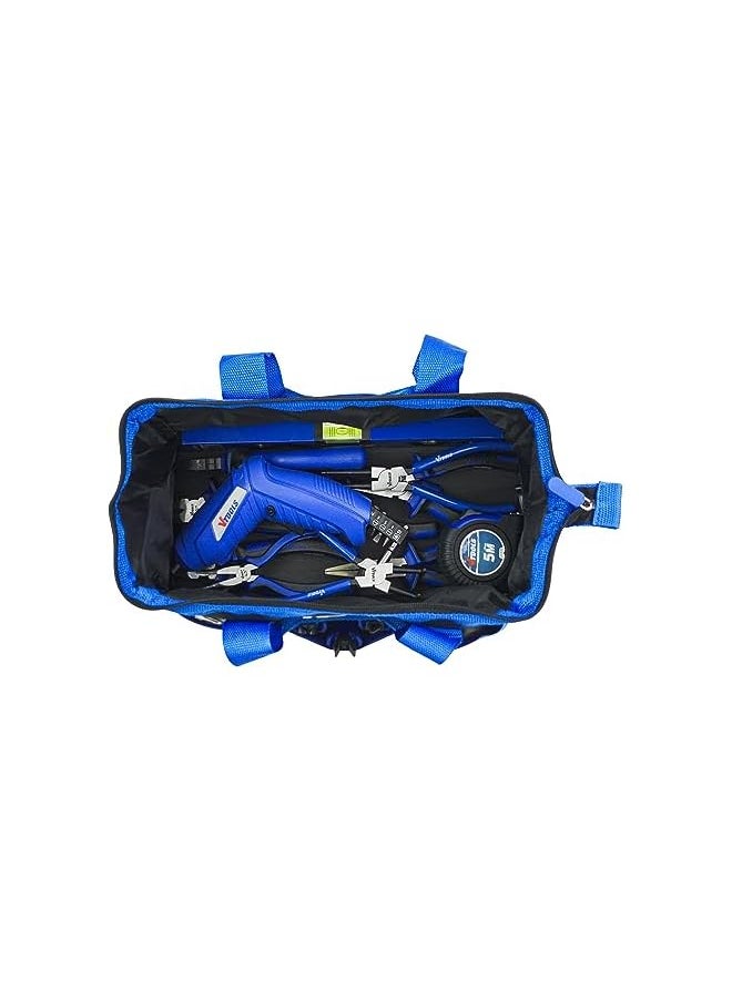 VTOOLS VTOOLS 13 Inch Tool Bag Organizer with Wide Mouth, Zipper Head With Cover, Hanger Tag, Oxford Fabric, Tool Bags for Construction, Carpentry, Gardening, Electrician, DIY Home, Blue, VT2205  - Image 4