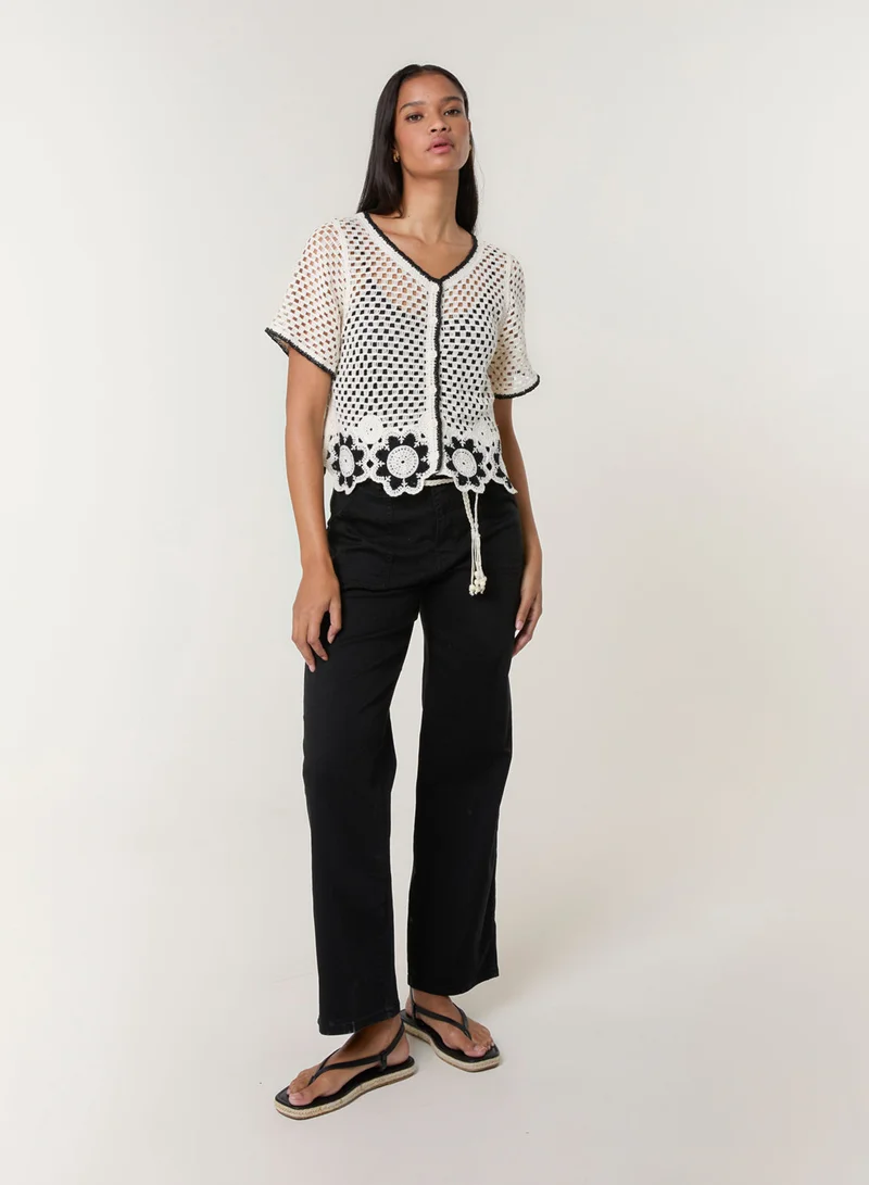 Flower Crochet Button Front Cardigan