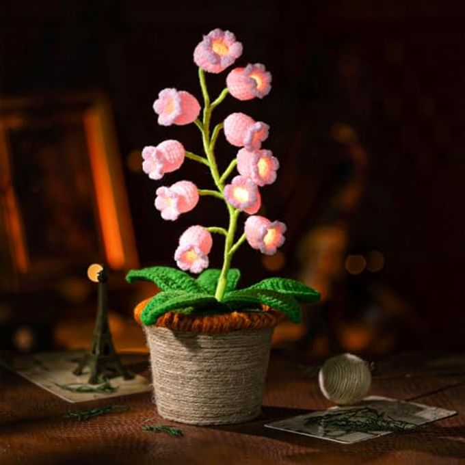 ANZRLE Lily of The Valley Lamp, Pink Crochet Artificial Flowers with Night Lights, Cordless Table LampBirthday Gifts for Women,Cozy Home Decor Mothers Day Gifts - Image 1