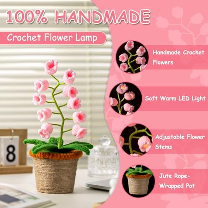 ANZRLE Lily of The Valley Lamp, Pink Crochet Artificial Flowers with Night Lights, Cordless Table LampBirthday Gifts for Women,Cozy Home Decor Mothers Day Gifts - Image 2